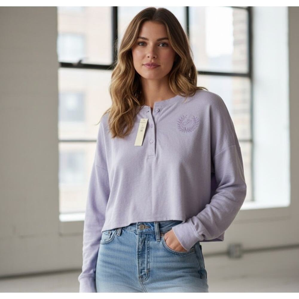 NWT PINK Victoria's Secret Women Cropped Pullover Sweater Purple Comfort Size XL